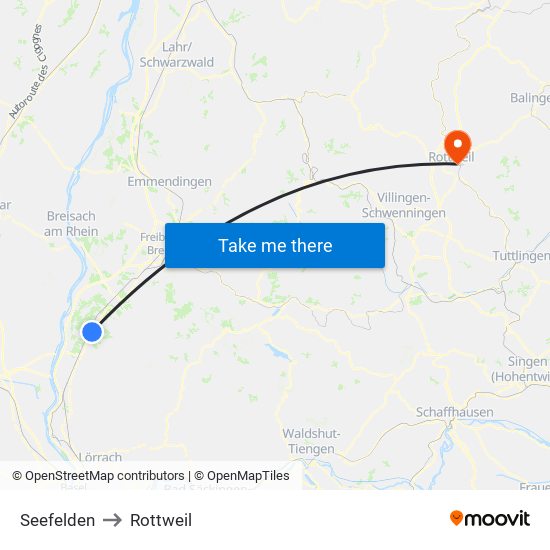 Seefelden to Rottweil map