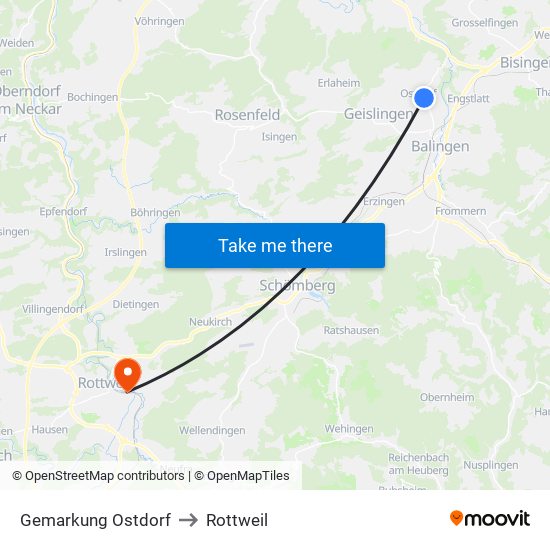 Gemarkung Ostdorf to Rottweil map