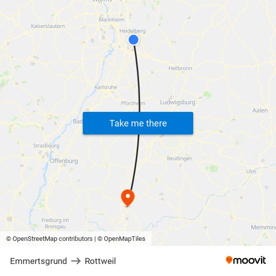 Emmertsgrund to Rottweil map