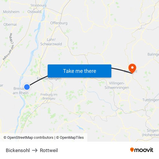 Bickensohl to Rottweil map