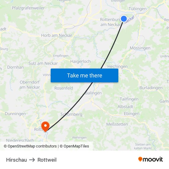 Hirschau to Rottweil map