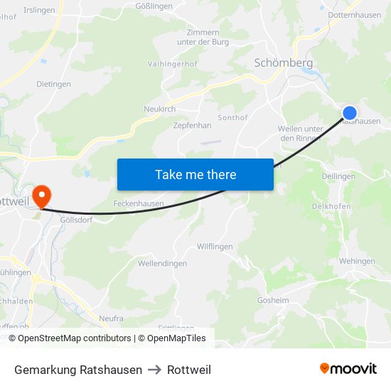Gemarkung Ratshausen to Rottweil map