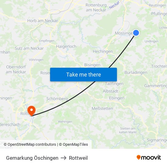 Gemarkung Öschingen to Rottweil map