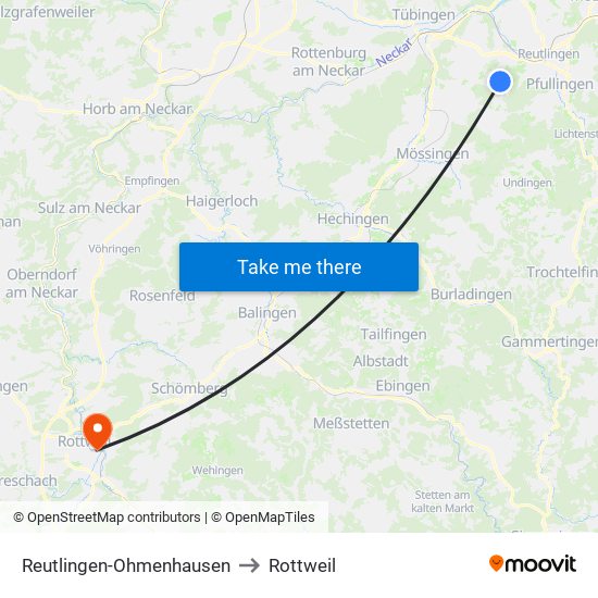 Reutlingen-Ohmenhausen to Rottweil map