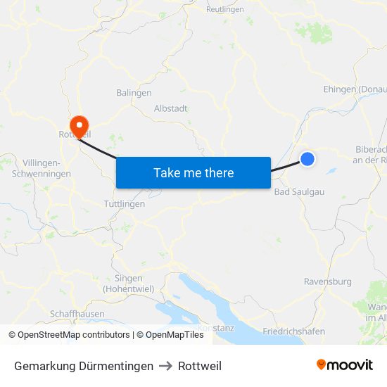Gemarkung Dürmentingen to Rottweil map