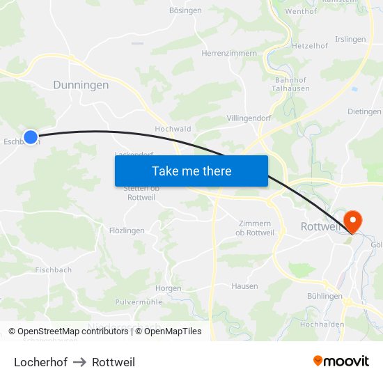 Locherhof to Rottweil map