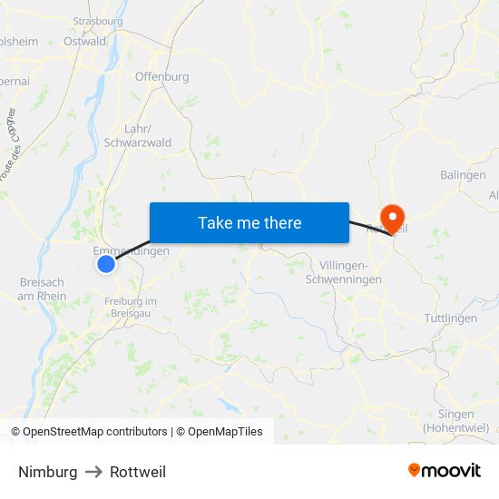 Nimburg to Rottweil map