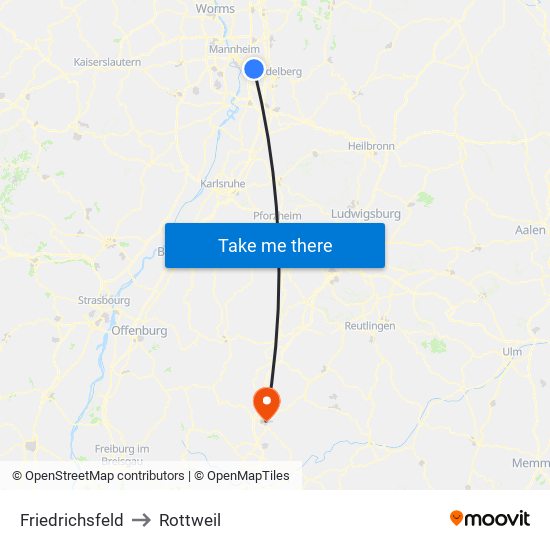 Friedrichsfeld to Rottweil map