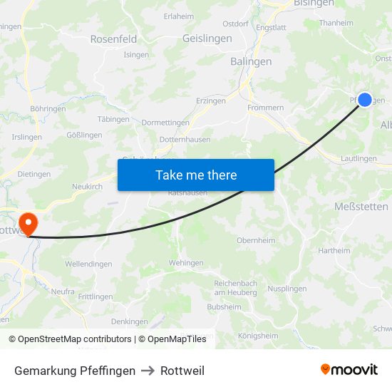 Gemarkung Pfeffingen to Rottweil map