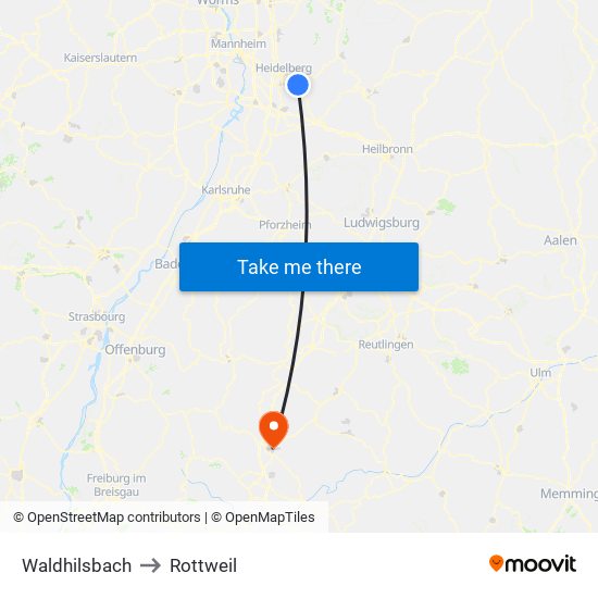 Waldhilsbach to Rottweil map