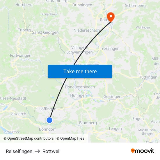 Reiselfingen to Rottweil map