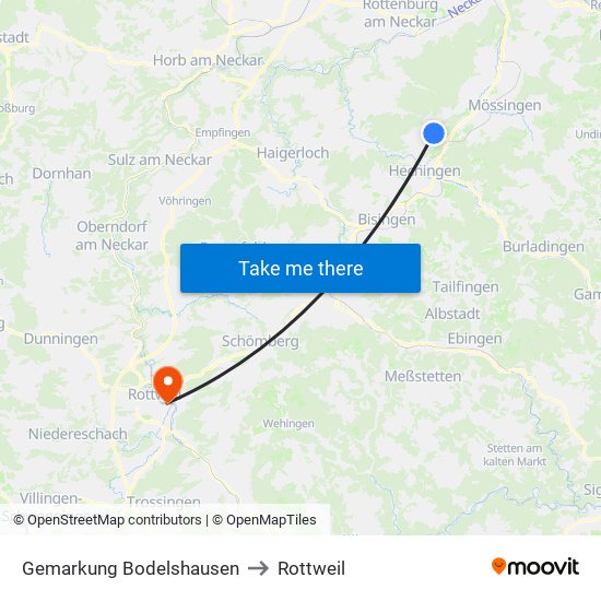 Gemarkung Bodelshausen to Rottweil map