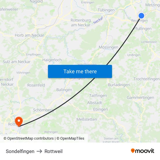 Sondelfingen to Rottweil map