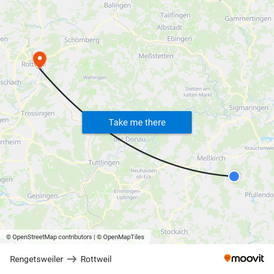Rengetsweiler to Rottweil map