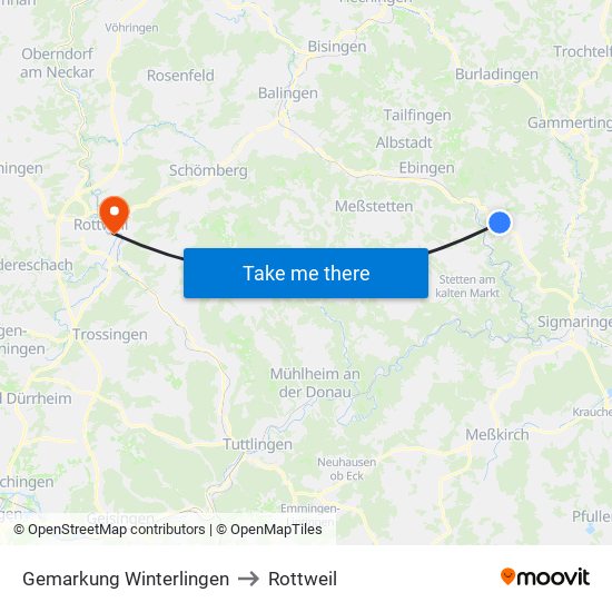 Gemarkung Winterlingen to Rottweil map