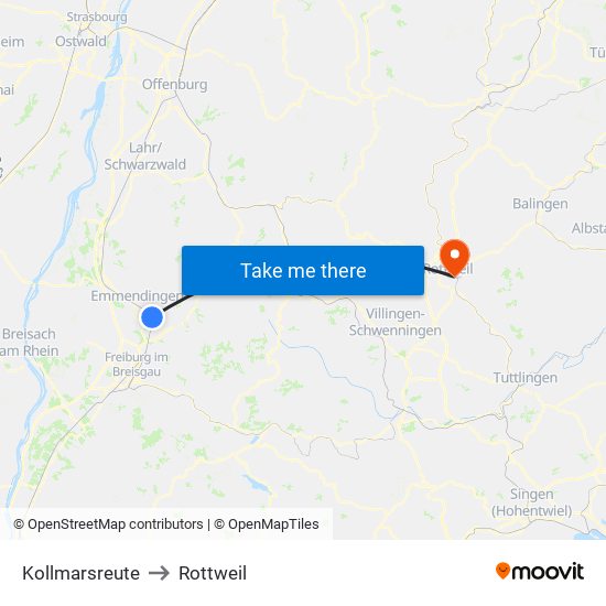 Kollmarsreute to Rottweil map