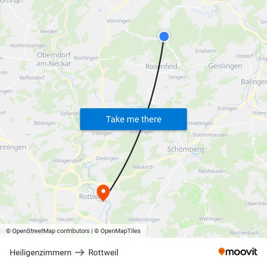 Heiligenzimmern to Rottweil map
