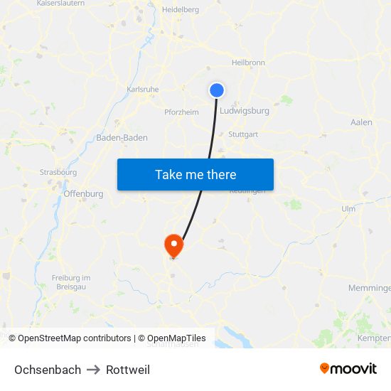 Ochsenbach to Rottweil map