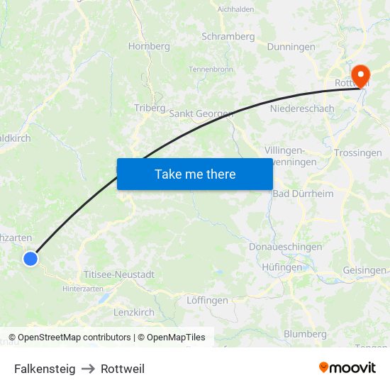 Falkensteig to Rottweil map