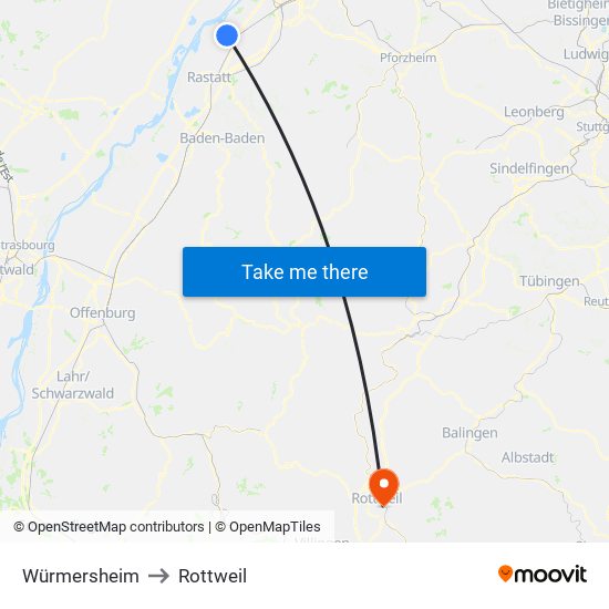 Würmersheim to Rottweil map