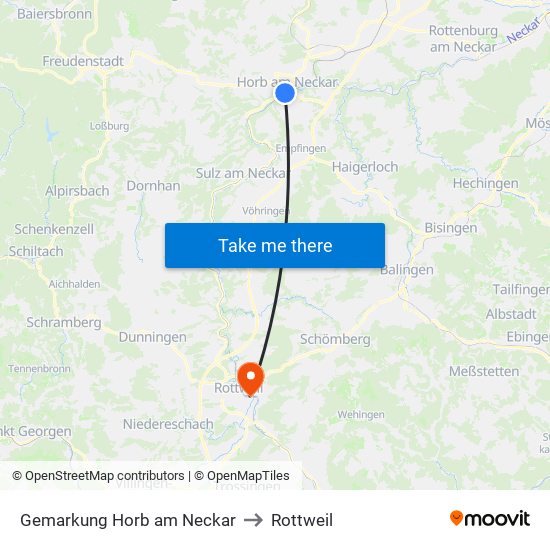 Gemarkung Horb am Neckar to Rottweil map