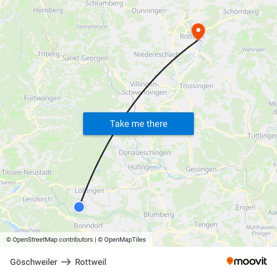Göschweiler to Rottweil map