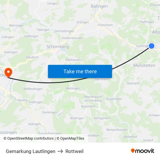 Gemarkung Lautlingen to Rottweil map