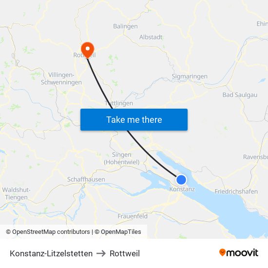 Konstanz-Litzelstetten to Rottweil map