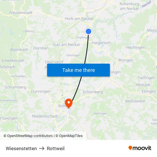 Wiesenstetten to Rottweil map