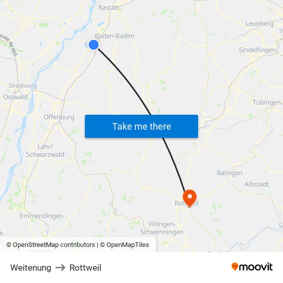 Weitenung to Rottweil map