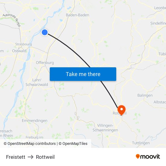 Freistett to Rottweil map