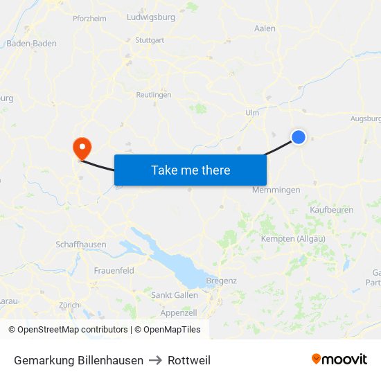 Gemarkung Billenhausen to Rottweil map