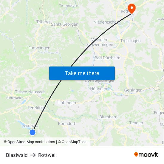 Blasiwald to Rottweil map