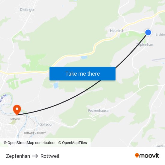 Zepfenhan to Rottweil map