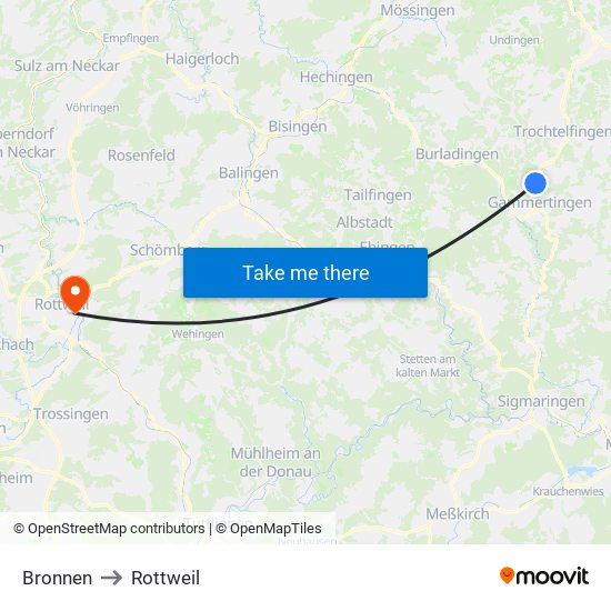 Bronnen to Rottweil map