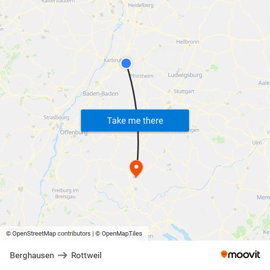 Berghausen to Rottweil map