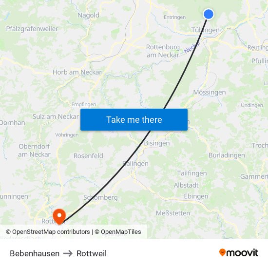 Bebenhausen to Rottweil map