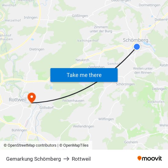 Gemarkung Schömberg to Rottweil map