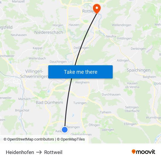 Heidenhofen to Rottweil map