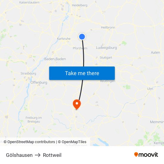 Gölshausen to Rottweil map