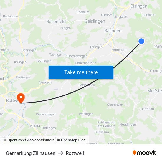 Gemarkung Zillhausen to Rottweil map