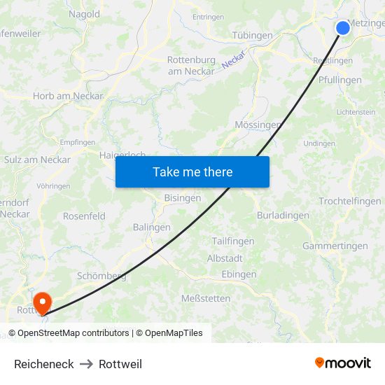 Reicheneck to Rottweil map