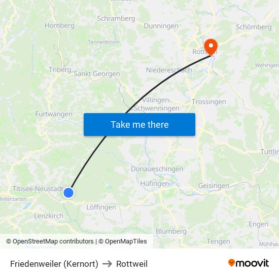Friedenweiler (Kernort) to Rottweil map