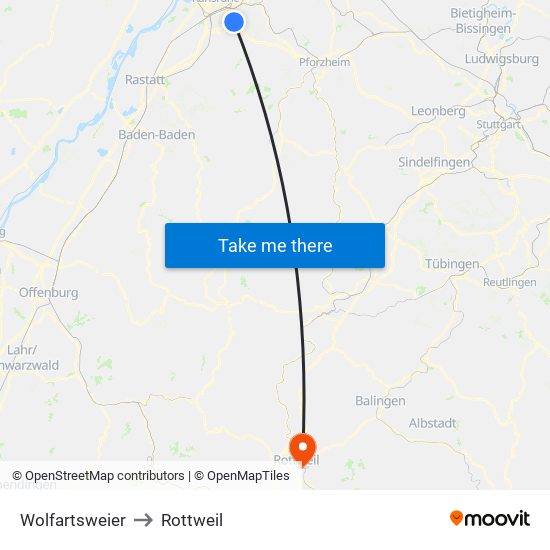 Wolfartsweier to Rottweil map