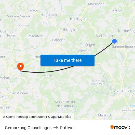 Gemarkung Gauselfingen to Rottweil map