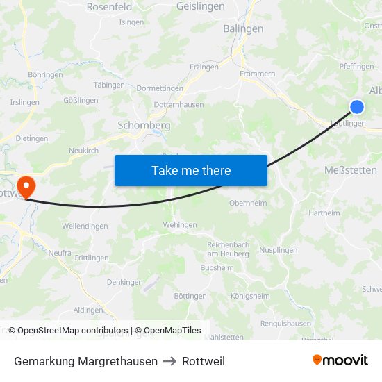 Gemarkung Margrethausen to Rottweil map