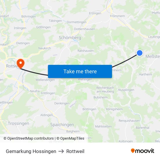 Gemarkung Hossingen to Rottweil map