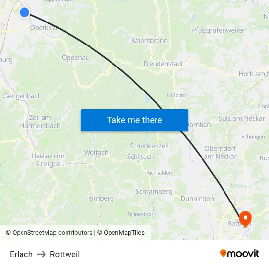 Erlach to Rottweil map