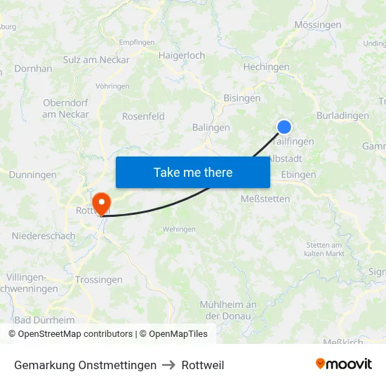 Gemarkung Onstmettingen to Rottweil map