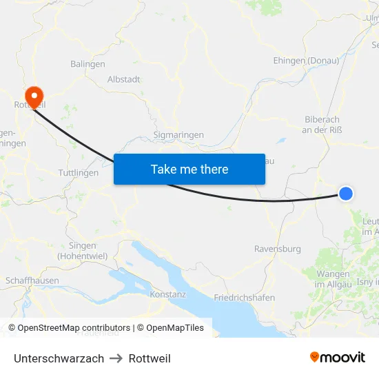 Unterschwarzach to Rottweil map